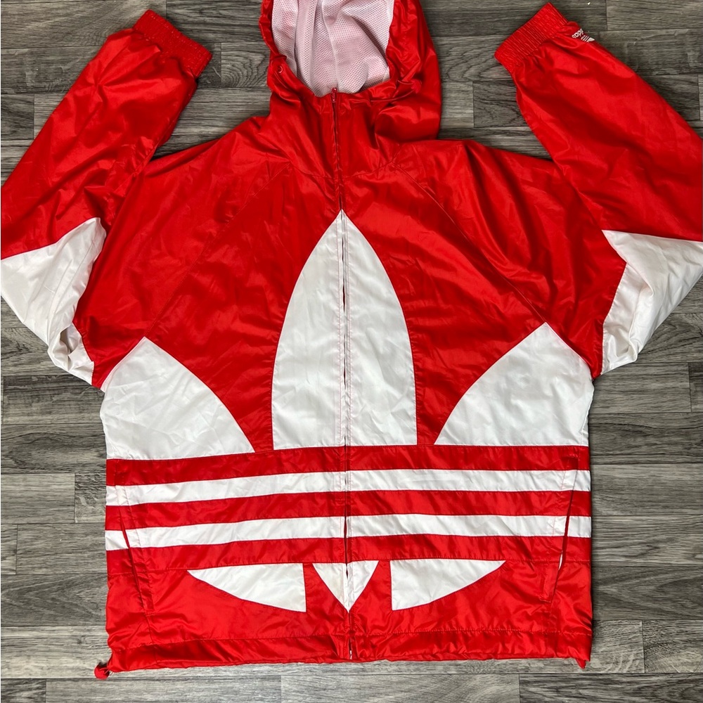 Adidas Originals Big Trefoil Windbreaker track Jacket Size L Vintage Y2K
